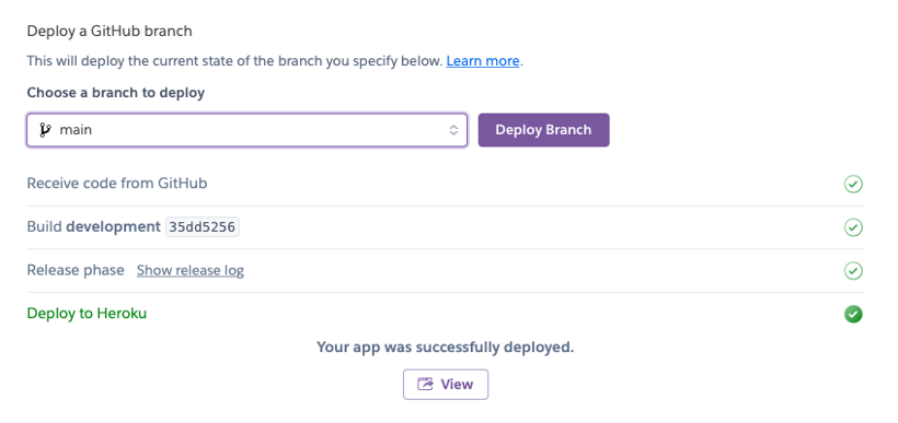 Screenshot of Heroku manual deploy