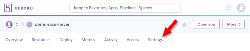 Screenshot of Heroku app page's tabs