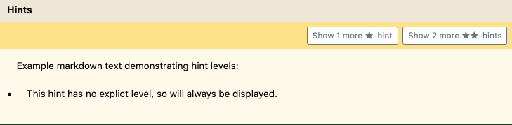 Screenshot of example task hint levels hidden