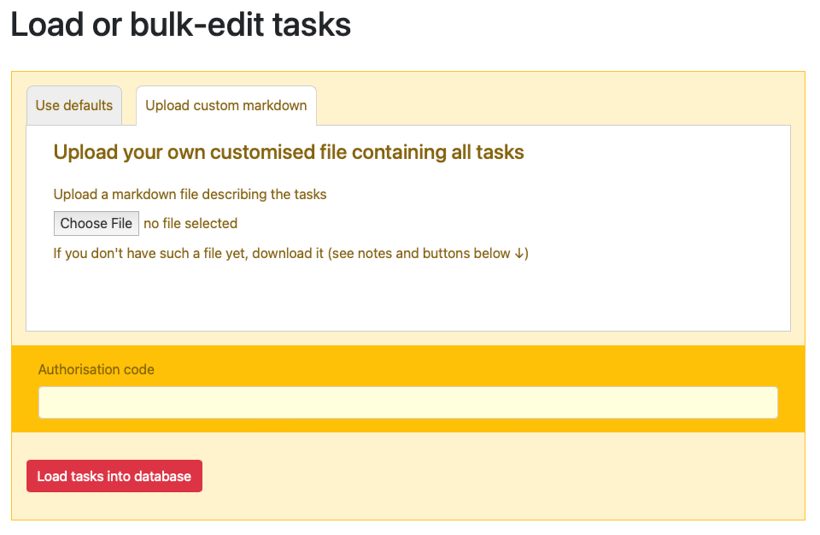 Screenshot of upload tasks dialogue